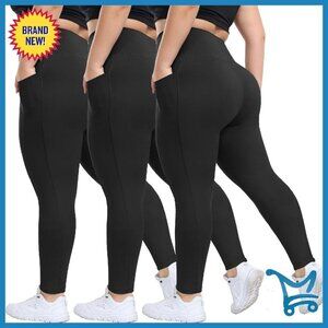 Plus Size High Waisted Leggings with Pockets Tummy Control Workout Yoga Pants